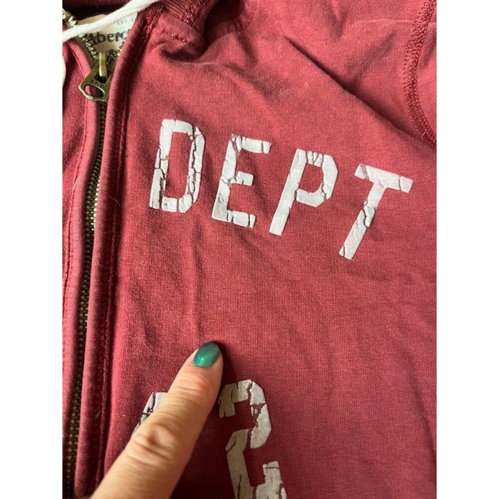 Y2K Abercrombie & Fitch Burgundy Athletic Dept Full Zip Hoodie Sweatshirt Small - Picture 5 of 10